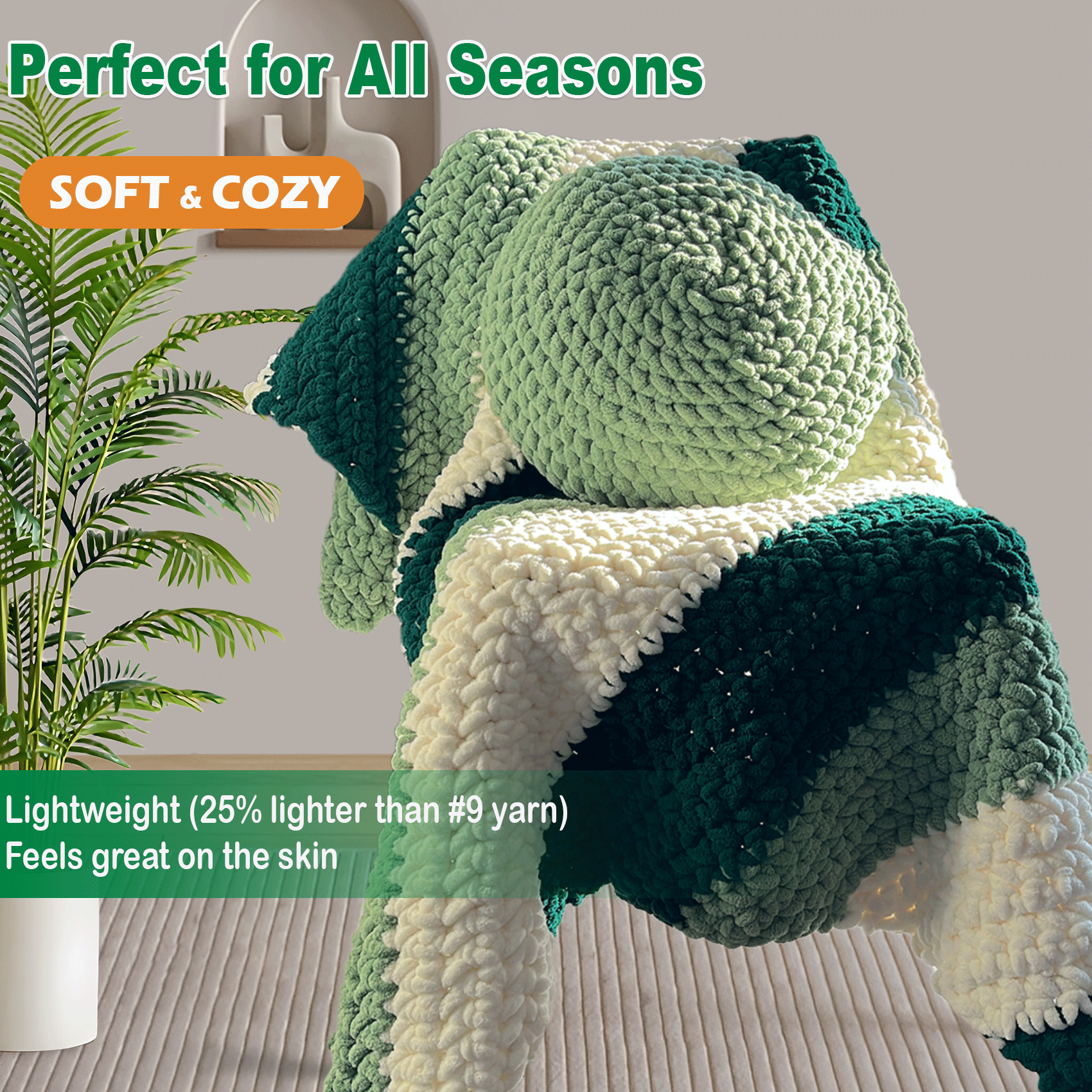 Chunky Chenille Yarn for Crocheting - Super Bulky Fluffy Yarn for Knitting -100% Polyester -Pastel Bloom Freeasyfar