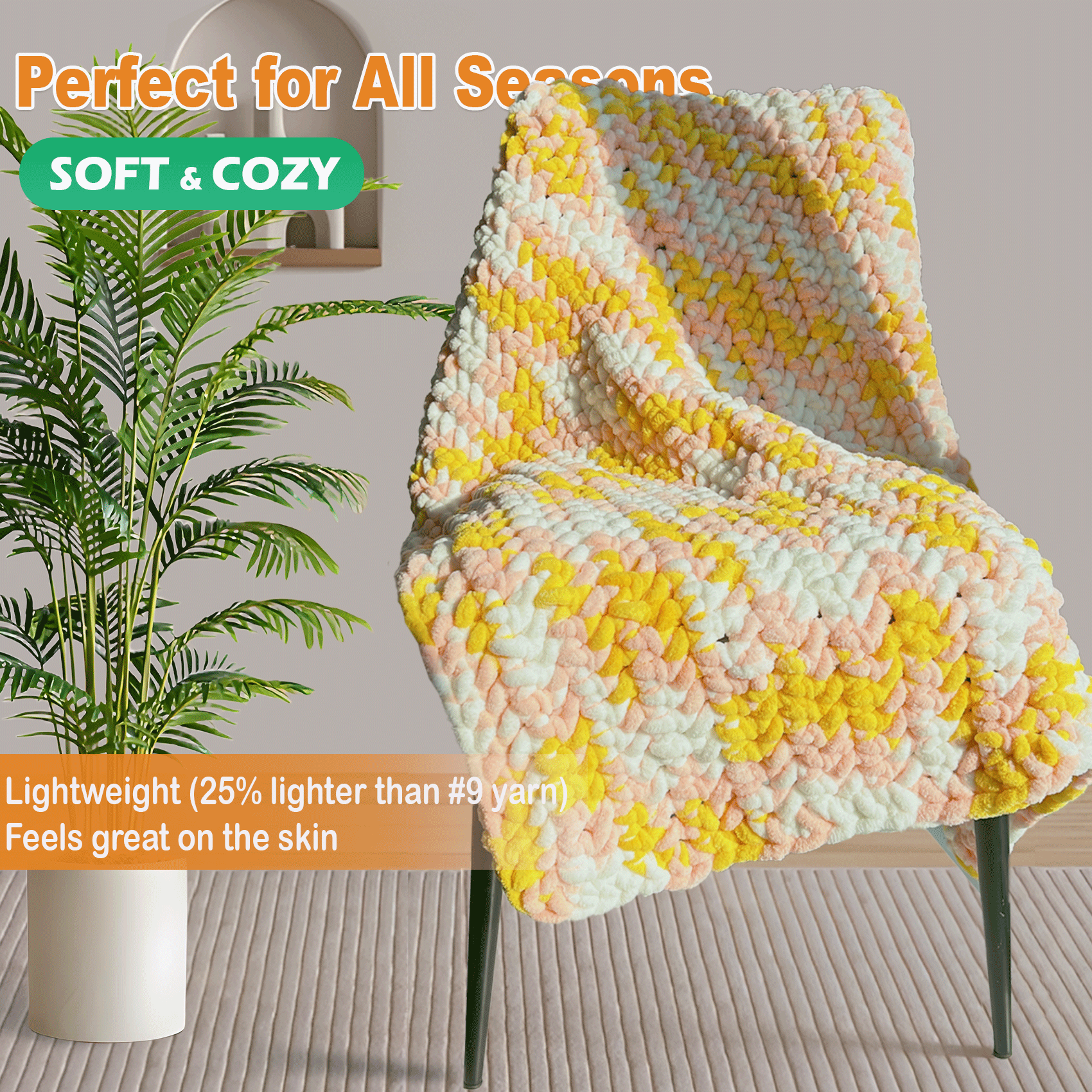 Chunky Chenille Yarn for Crocheting - Super Bulky Fluffy Yarn for Knitting -100% Polyester -Pastel Bloom Freeasyfar