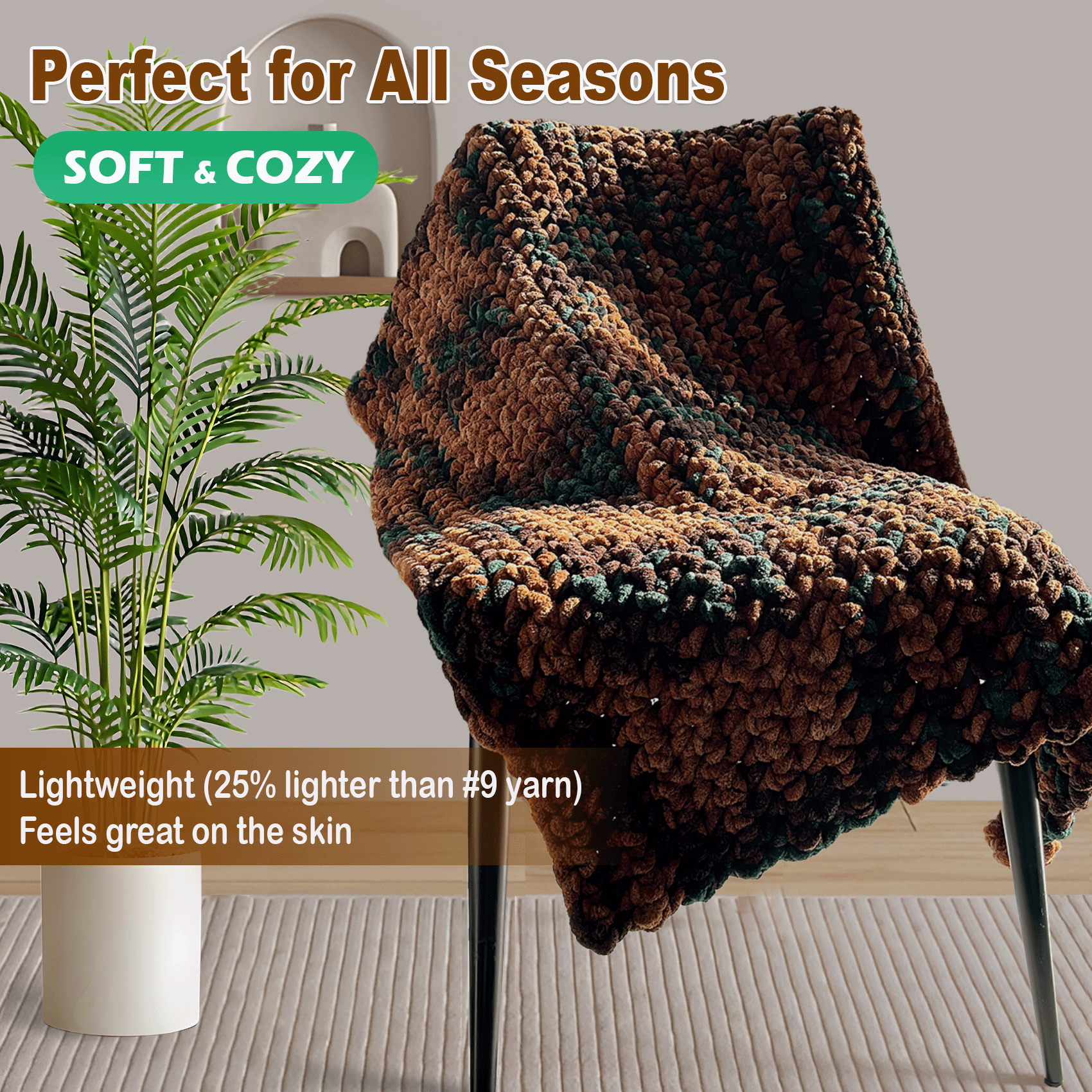 Chunky Chenille Yarn for Crocheting - Super Bulky Fluffy Yarn for Knitting -100% Polyester -Pastel Bloom Freeasyfar