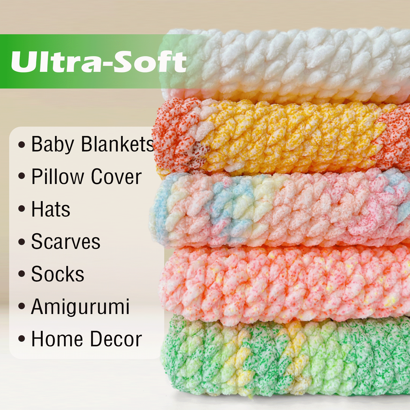 Variegated Chenille Yarn for Crocheting and Knitting - #5 Bulky-3.5oz/93yds Each Skein-Super Soft -Lilac Mist Freeasyfar