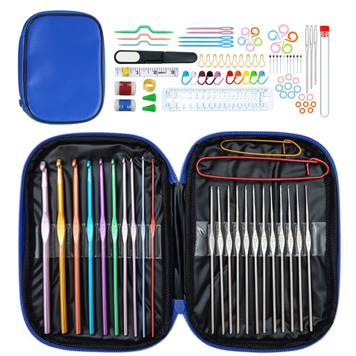 100 Pcs Crochet Hooks Set, Crochet Hooks Kit with Storage Case for Beginners-Blue