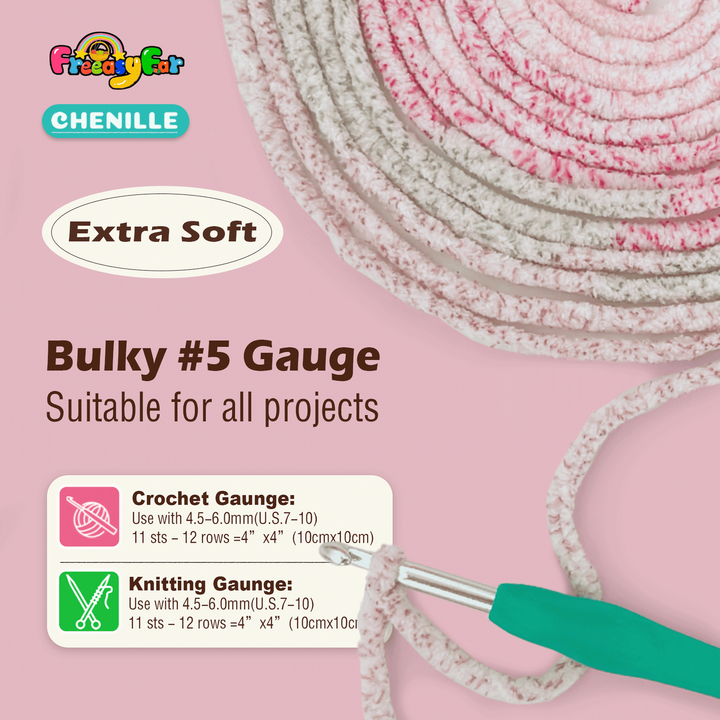 Super Soft and Cozy Chenille Yarn for Crocheting and Knitting -Easy to Crochet with-#5 Bulky-3.5oz/93yds Each Skein-Chunky Plush Yarn for Hand Craft Blanket Ammigurumi-Blushing Pink