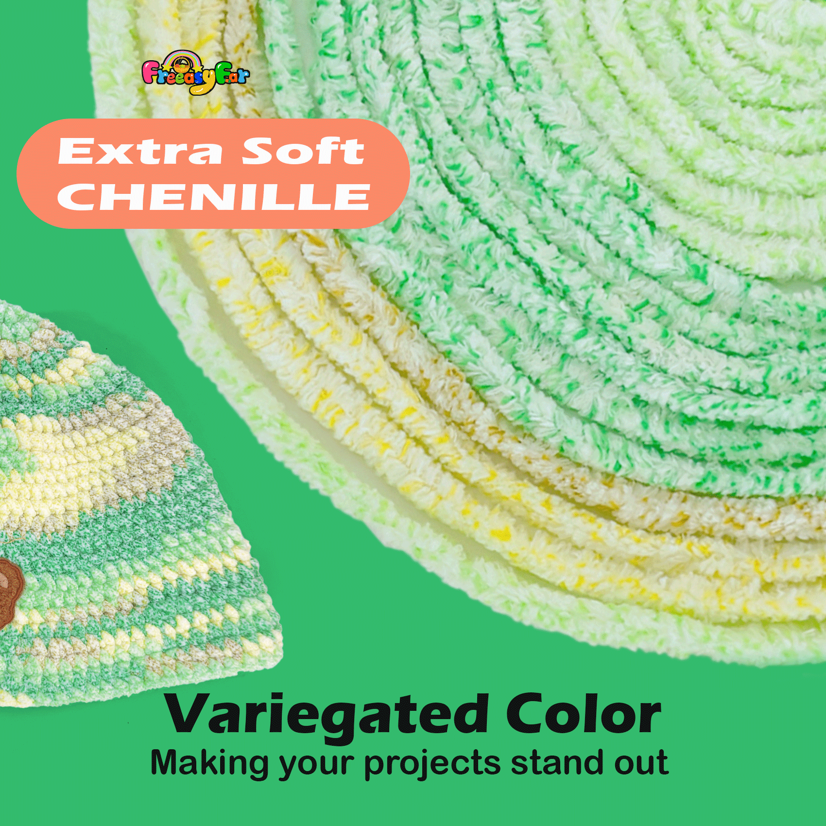 Variegated Chenille Yarn for Crocheting and Knitting  - #5 Bulky-3.5oz/93yds Each Skein - Mint breeze Freeasyfar