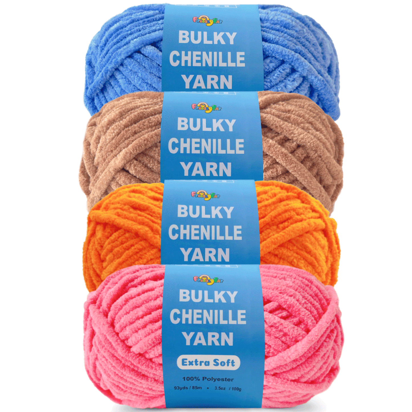 4 pack Velvet Chenille Yarn for Crocheting and Knitting – Bulky (93 Yards/100g), Extra Soft Polyester Chunky Yarn for DIY Crafts, Plush Toys, Blankets-Mixed packaging