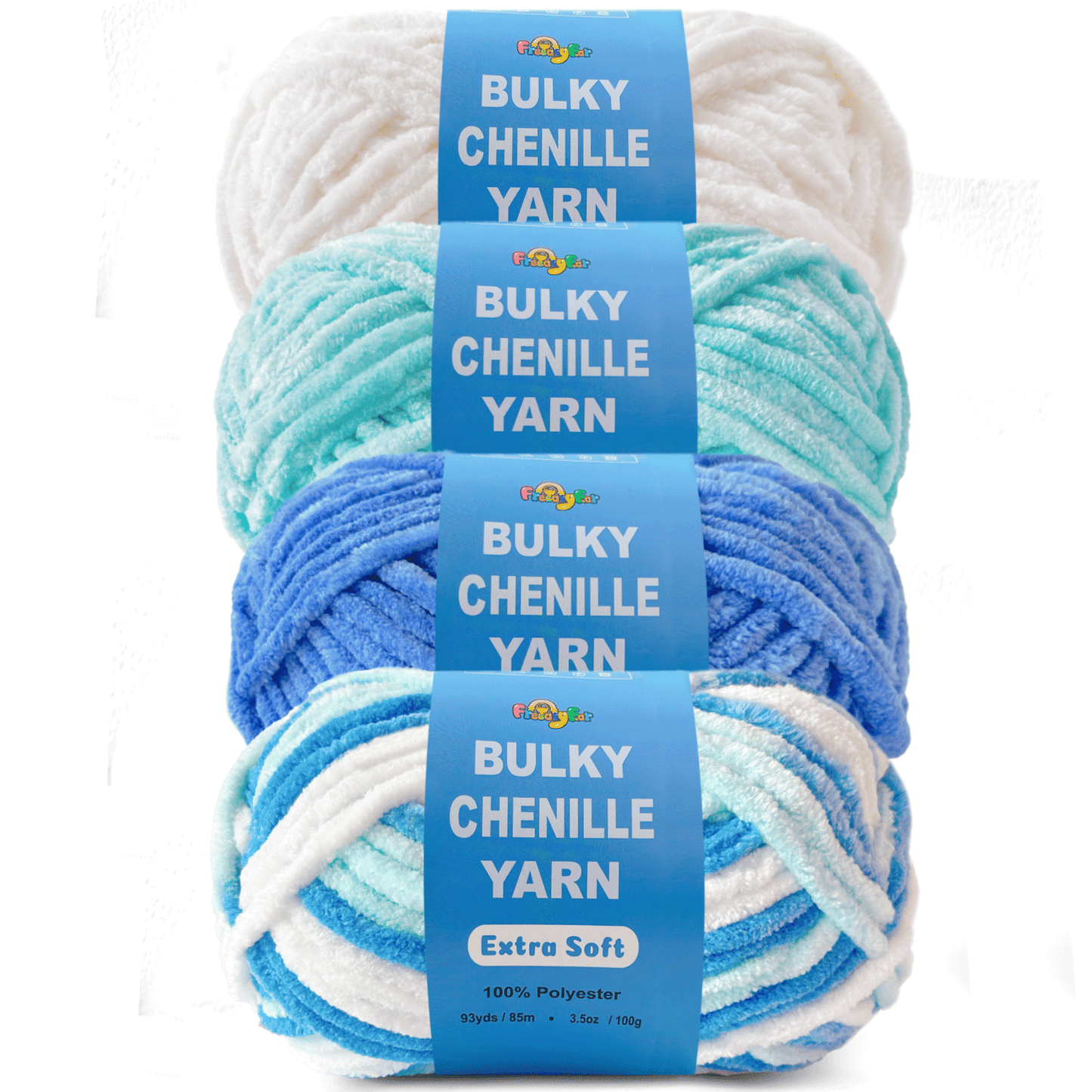 4 pack Velvet Chenille Yarn for Crocheting and Knitting – Bulky (93 Yards/100g), Extra Soft Polyester Chunky Yarn for DIY Crafts, Plush Toys, Blankets-Mixed packaging