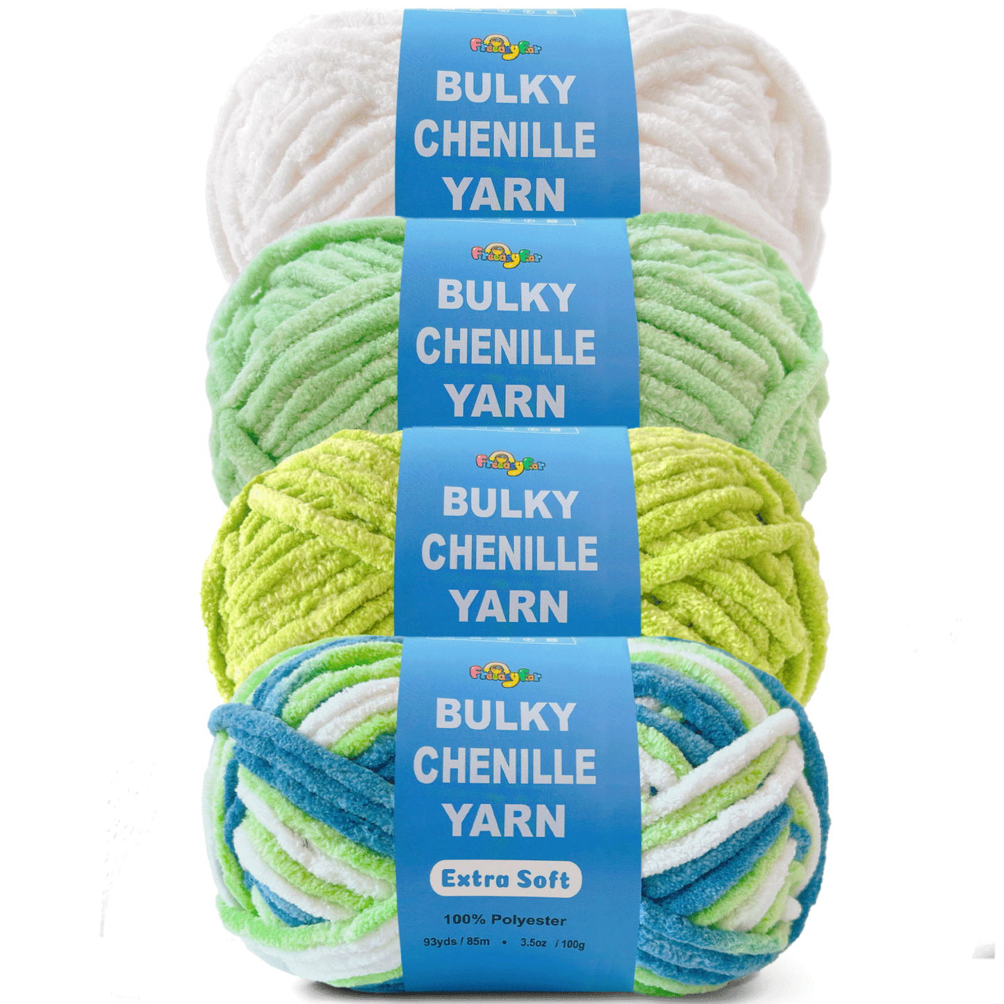 4 pack Velvet Chenille Yarn for Crocheting and Knitting – Bulky (93 Yards/100g), Extra Soft Polyester Chunky Yarn for DIY Crafts, Plush Toys, Blankets-Mixed packaging