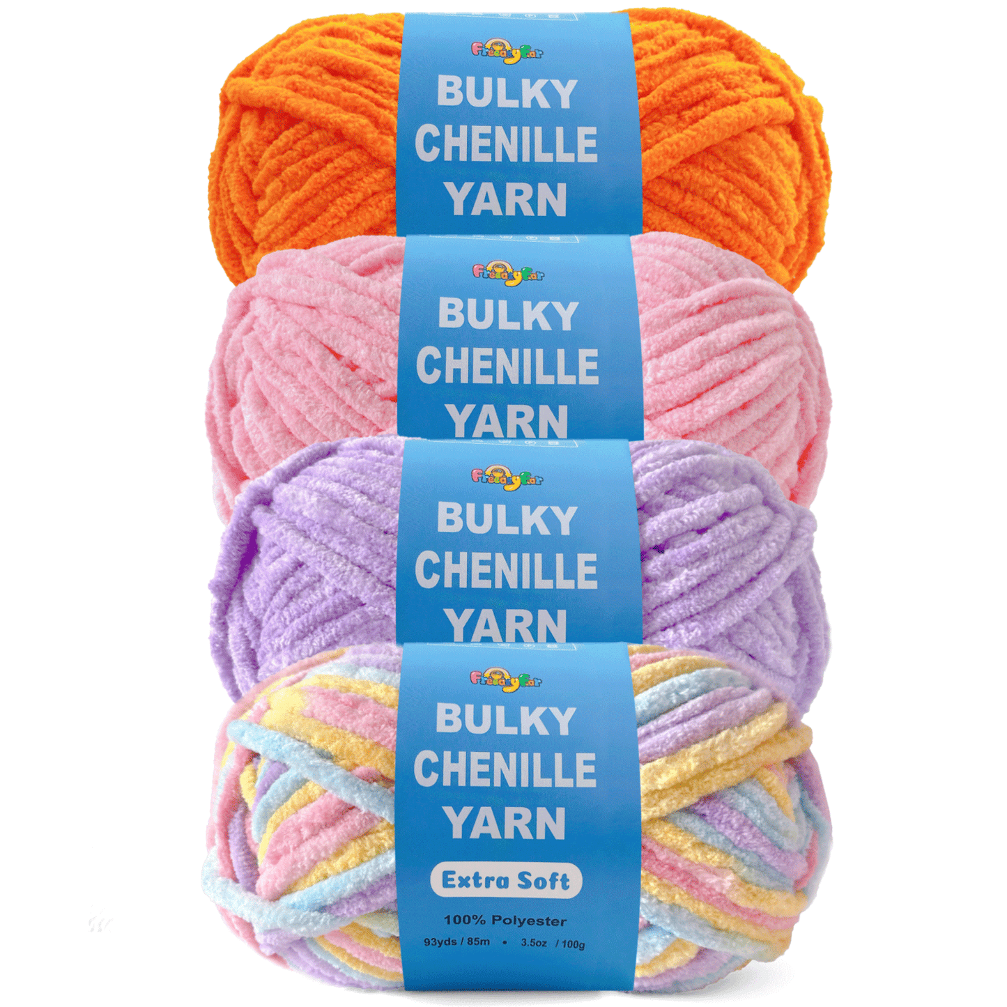 4 pack Velvet Chenille Yarn for Crocheting and Knitting – Bulky (93 Yards/100g), Extra Soft Polyester Chunky Yarn for DIY Crafts, Plush Toys, Blankets-Mixed packaging