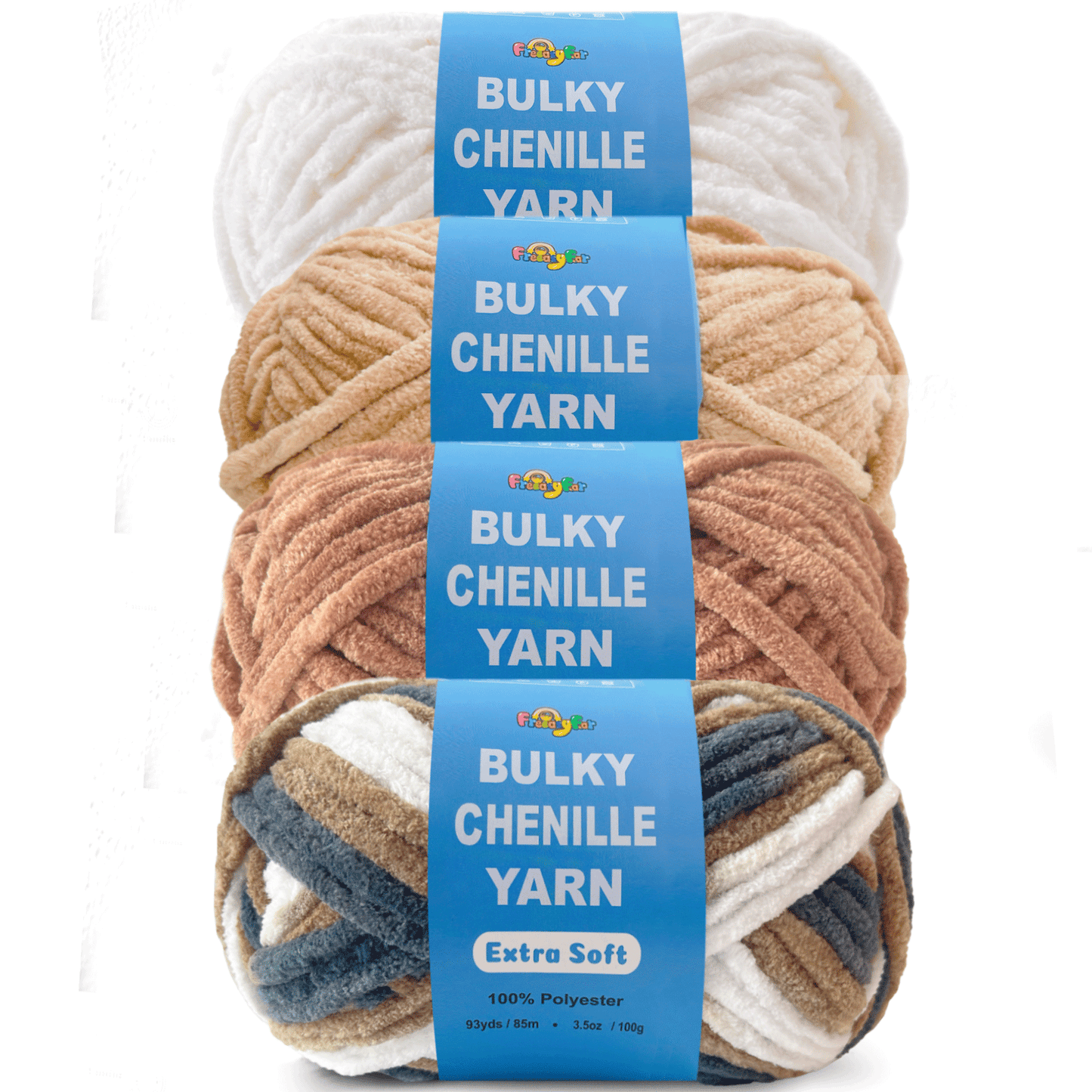 4 pack Velvet Chenille Yarn for Crocheting and Knitting – Bulky (93 Yards/100g), Extra Soft Polyester Chunky Yarn for DIY Crafts, Plush Toys, Blankets-Mixed packaging