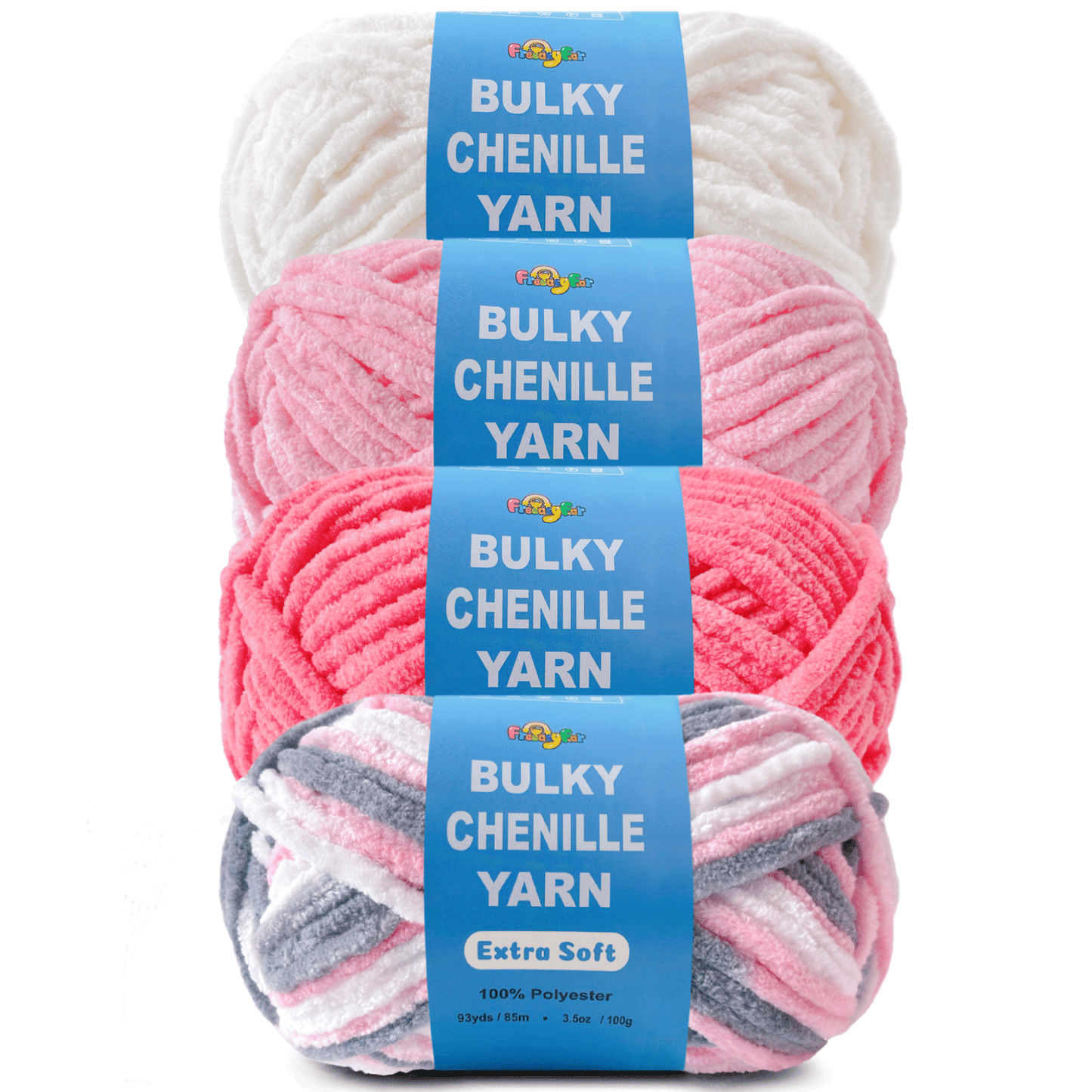 4 pack Velvet Chenille Yarn for Crocheting and Knitting – Bulky (93 Yards/100g), Extra Soft Polyester Chunky Yarn for DIY Crafts, Plush Toys, Blankets-Mixed packaging