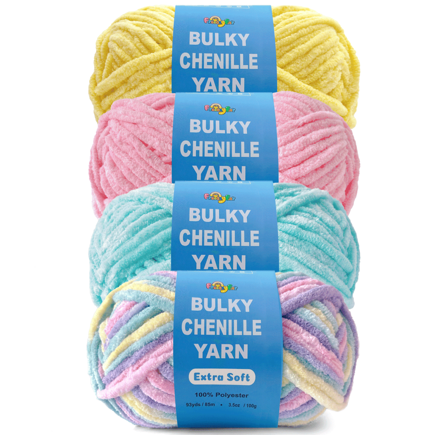 4 pack Velvet Chenille Yarn for Crocheting and Knitting – Bulky (93 Yards/100g), Extra Soft Polyester Chunky Yarn for DIY Crafts, Plush Toys, Blankets-Mixed packaging