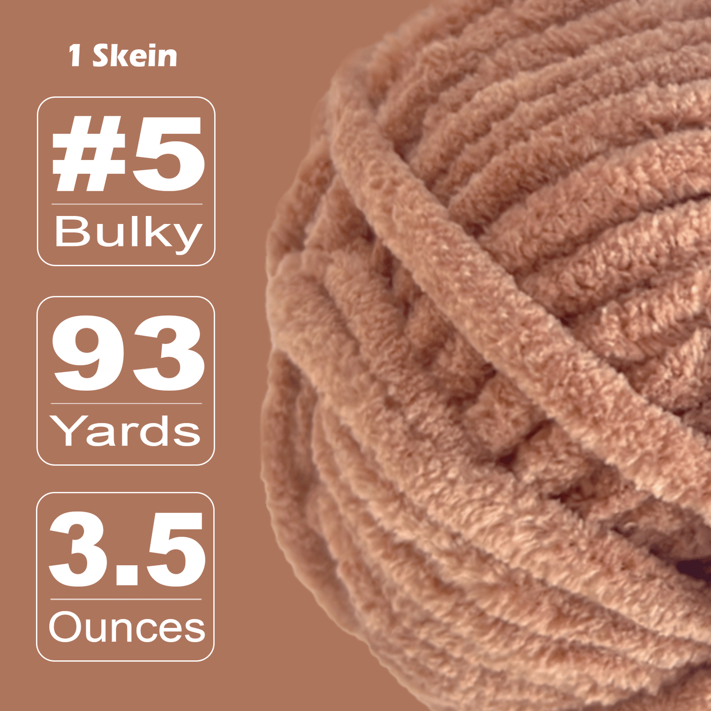 Velvet Chenille Yarn for Crocheting and Knitting – Bulky (93 Yards/100g), Extra Soft Polyester Chunky Yarn for DIY Crafts, Plush Toys, Blankets-Mocha Brown