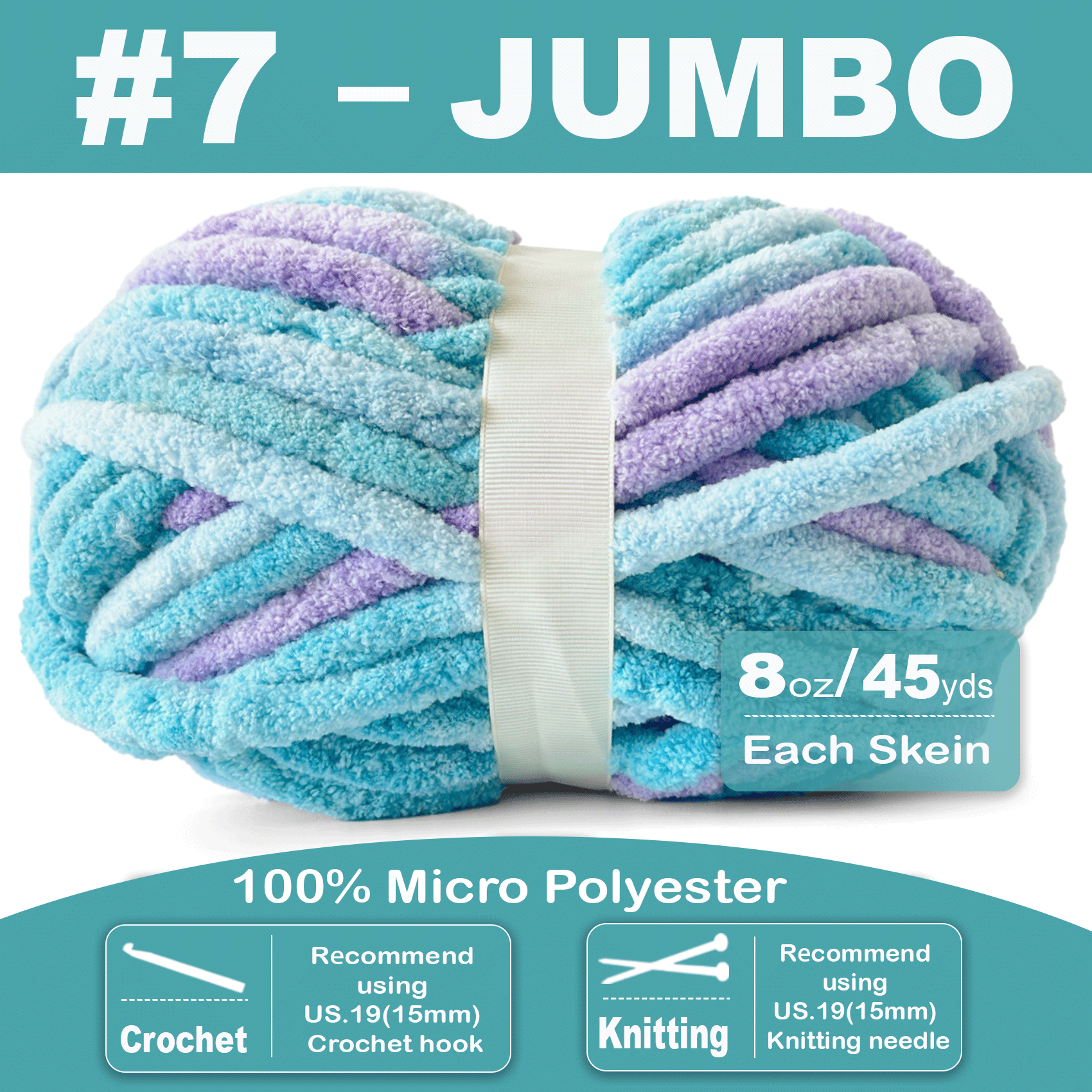 Chunky Chenille Yarn for Crocheting - Super Bulky Fluffy Yarn for Knitting -100% Polyester -Ocean Breeze Freeasyfar