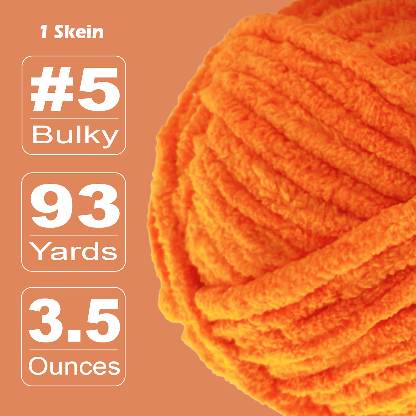 Velvet Chenille Yarn for Crocheting and Knitting – Bulky (93 Yards/100g), Extra Soft Polyester Chunky Yarn for DIY Crafts, Plush Toys, Blankets-Neon Orange