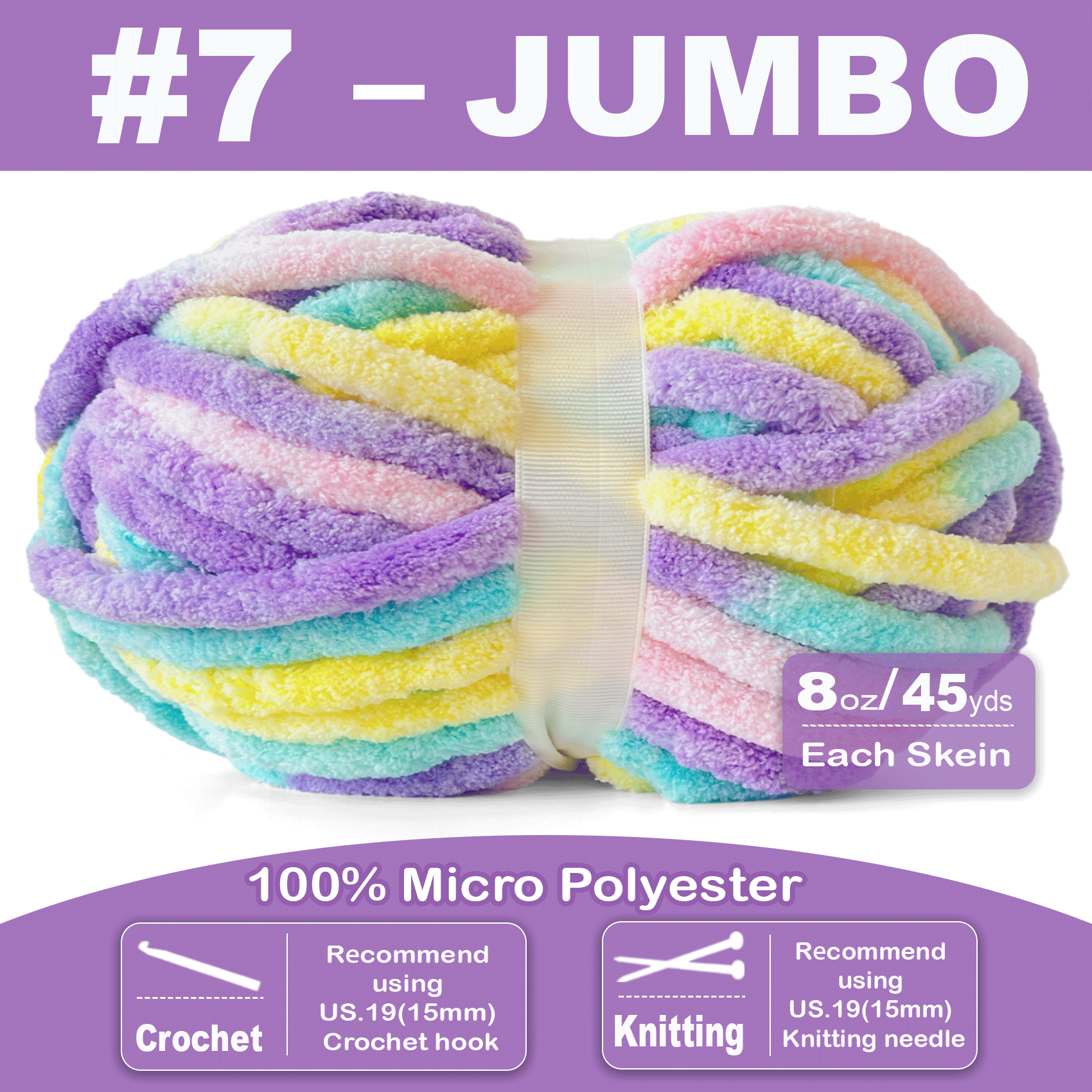 Chunky Chenille Yarn for Crocheting - Super Bulky Fluffy Yarn for Knitting -100% Polyester -Pastel Bloom Freeasyfar