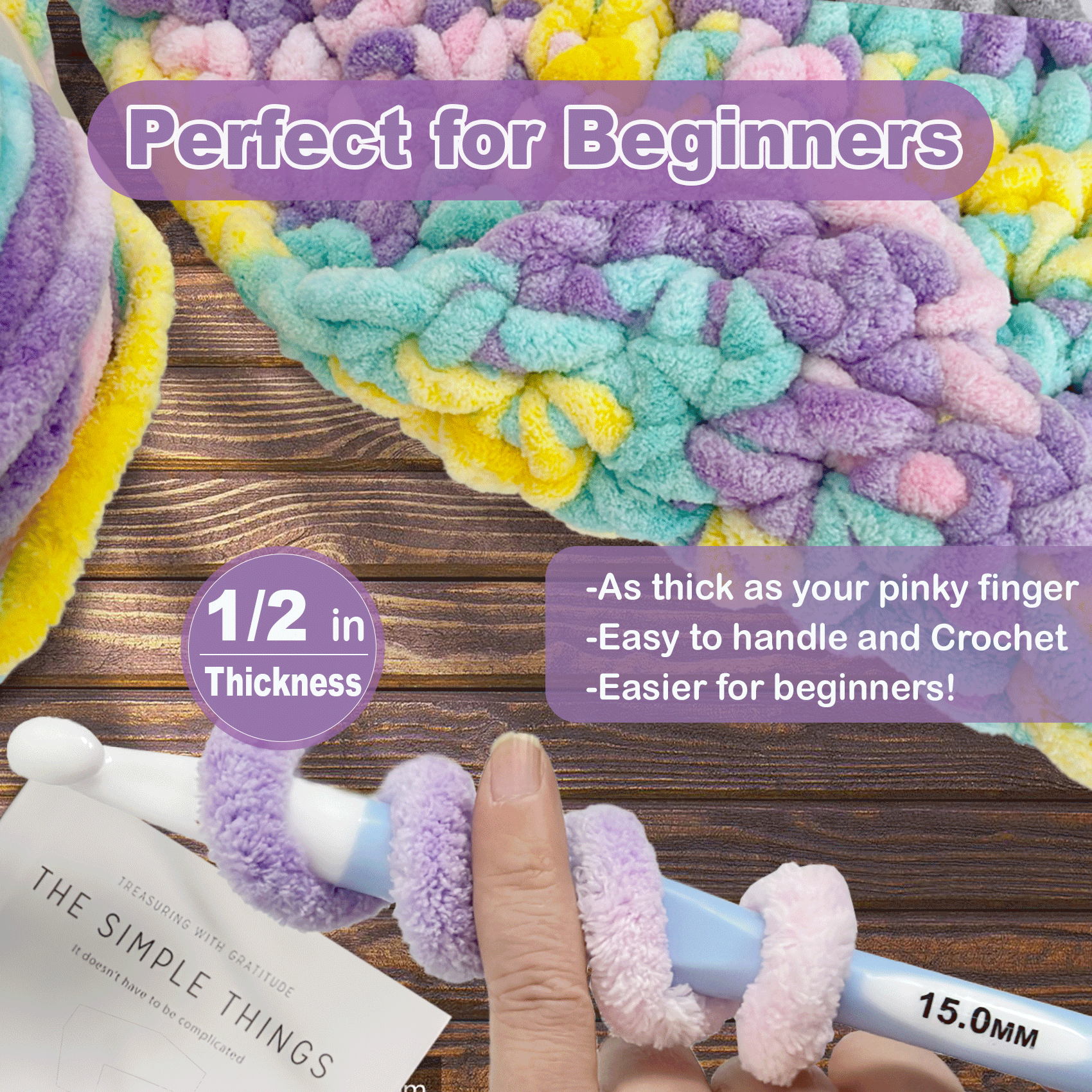 Chunky Chenille Yarn for Crocheting - Super Bulky Fluffy Yarn for Knitting -100% Polyester -Pastel Bloom Freeasyfar