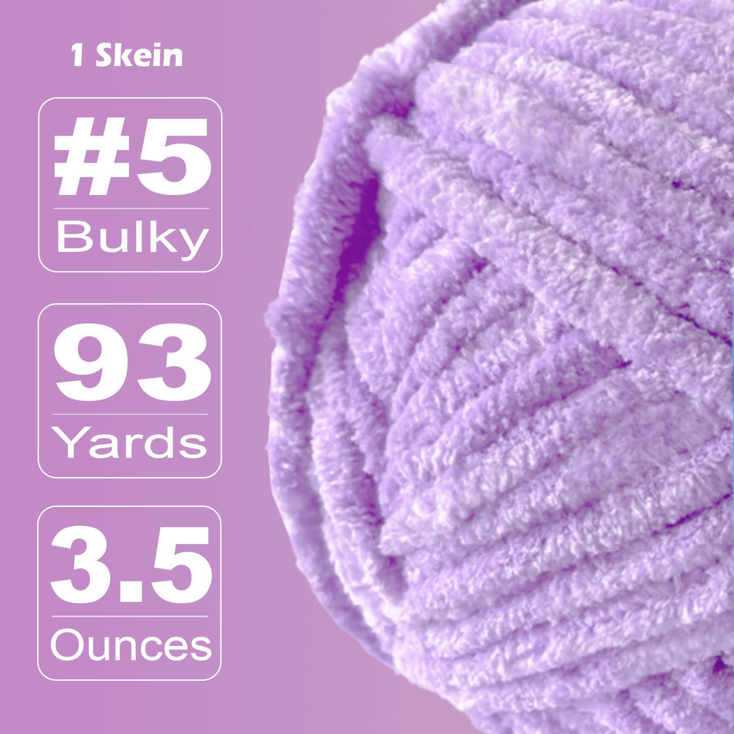 Velvet Chenille Yarn for Crocheting and Knitting – Bulky (93 Yards/100g), Extra Soft Polyester Chunky Yarn for DIY Crafts, Plush Toys, Blankets-Purple