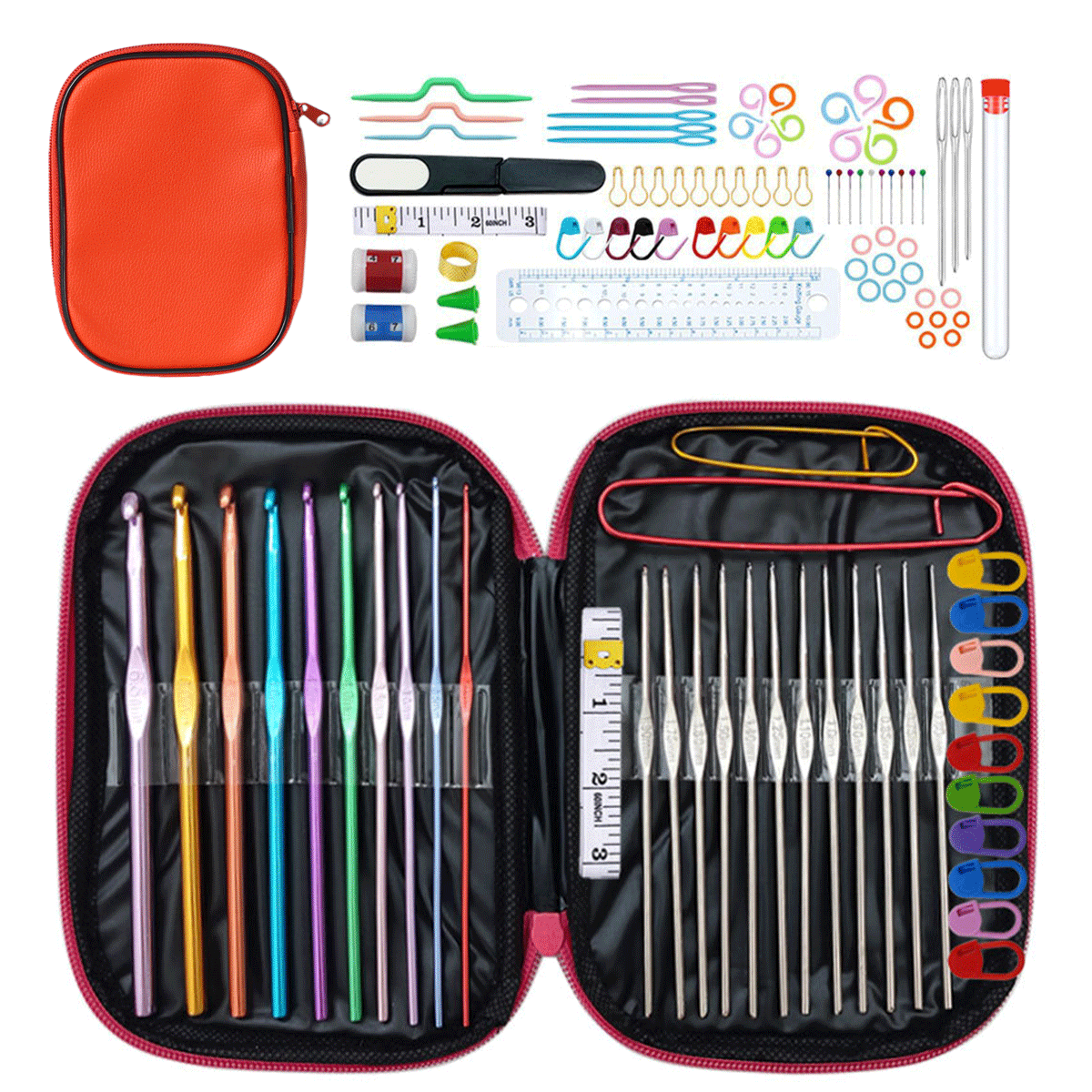100 Pcs Crochet Hooks Set, Crochet Hooks Kit with Storage Case for Beginners-Orange