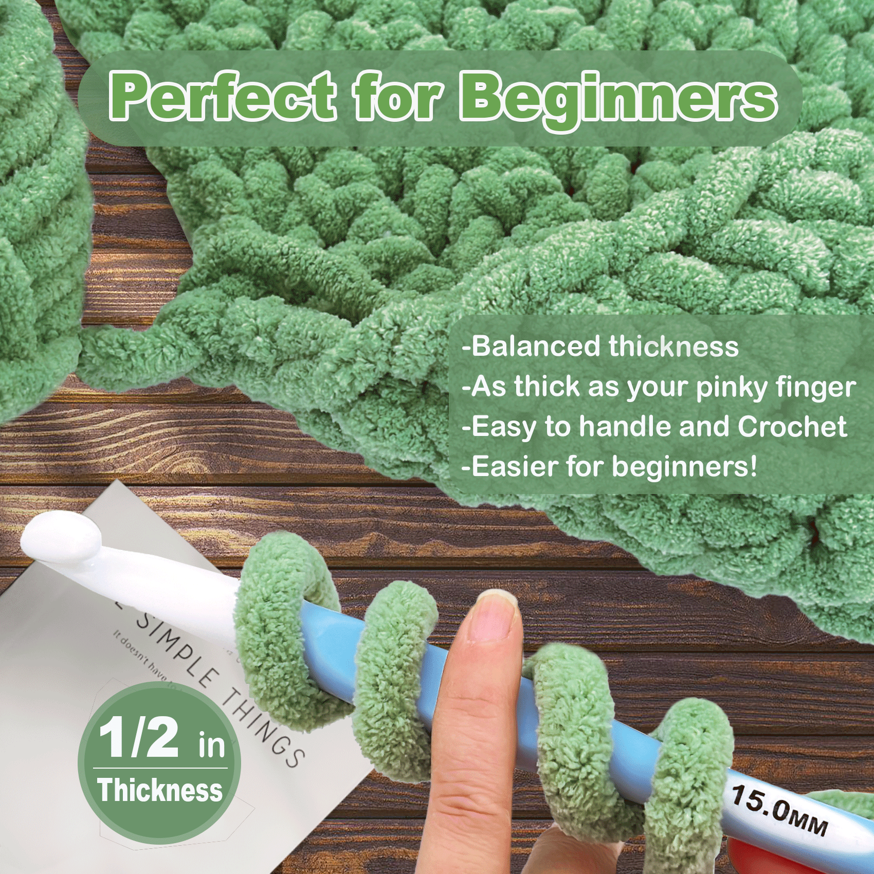 Chunky Chenille Yarn for Crocheting - Super Bulky Fluffy Yarn for Knitting -100% Polyester-Sage Green, 8 Pack Freeasyfar