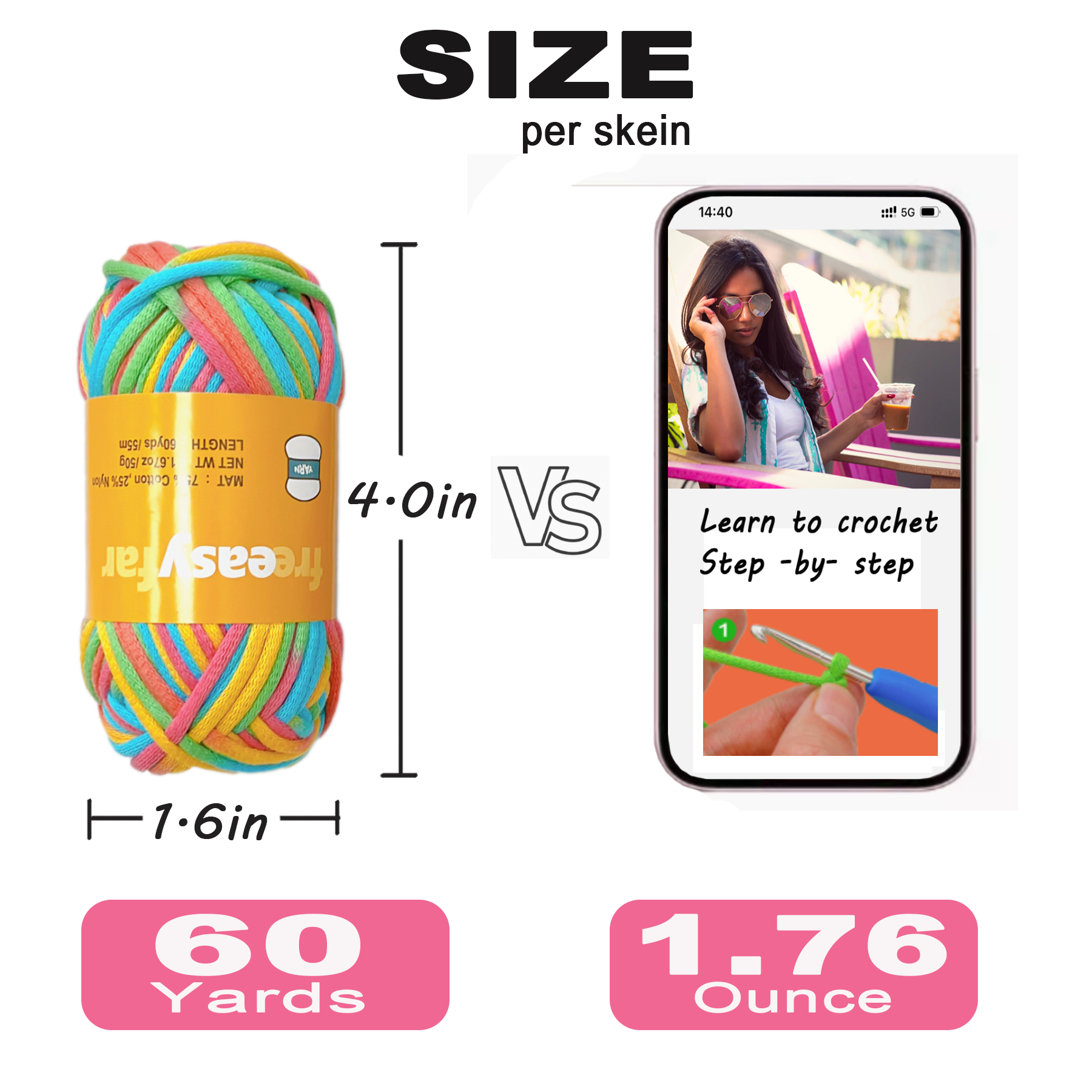 4 Pack(4x60 yds)Beginner Easy Yarn for Crocheting and Knitting-(Pink+Coffee+White+Black) Freeasyfar