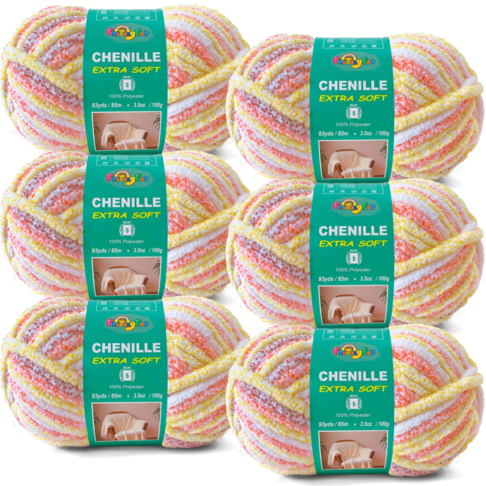 Variegated Chenille Yarn for Crocheting and Knitting - 3.5oz/93yds Each Skein -sunset Freeasyfar