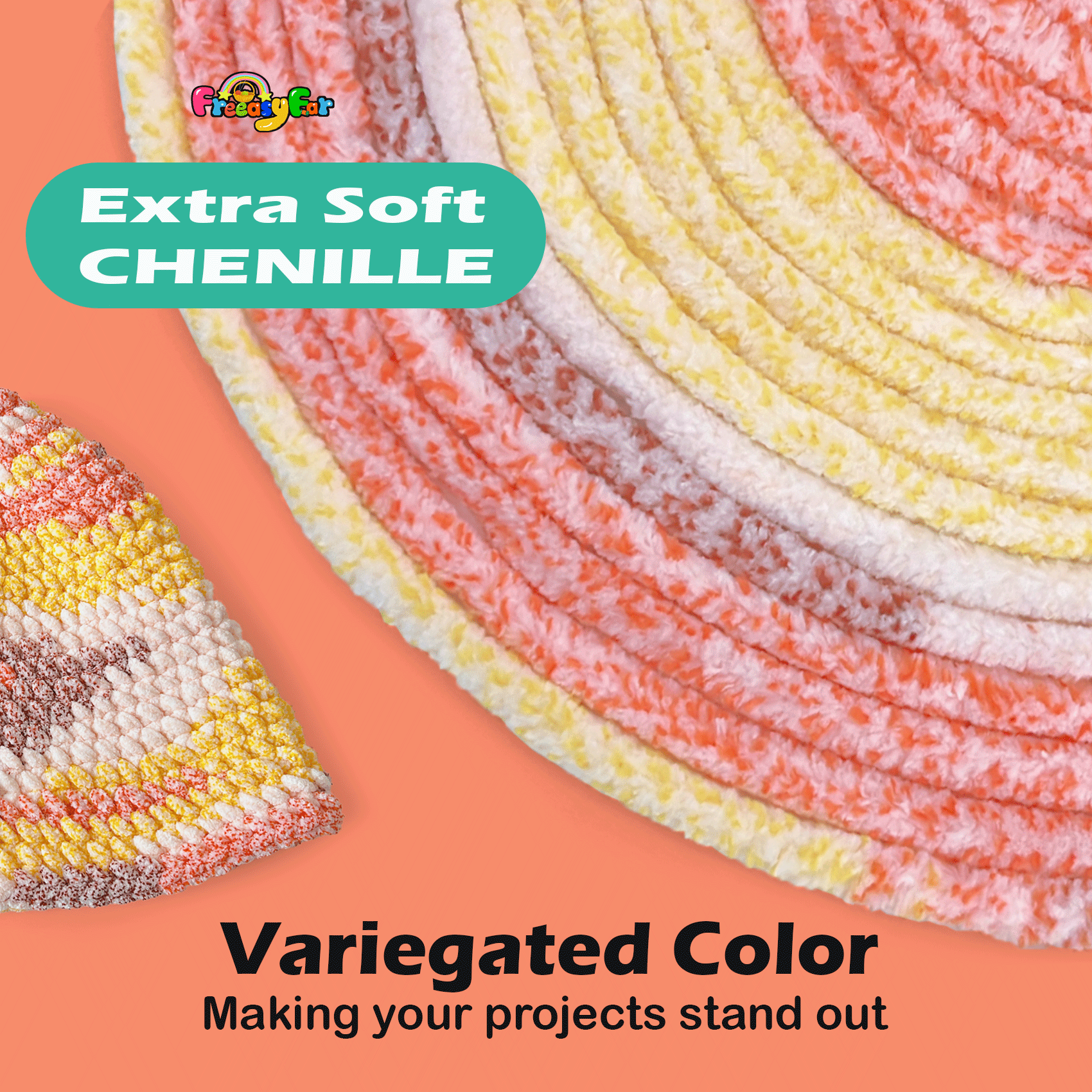 Variegated Chenille Yarn for Crocheting and Knitting - 3.5oz/93yds Each Skein -sunset Freeasyfar