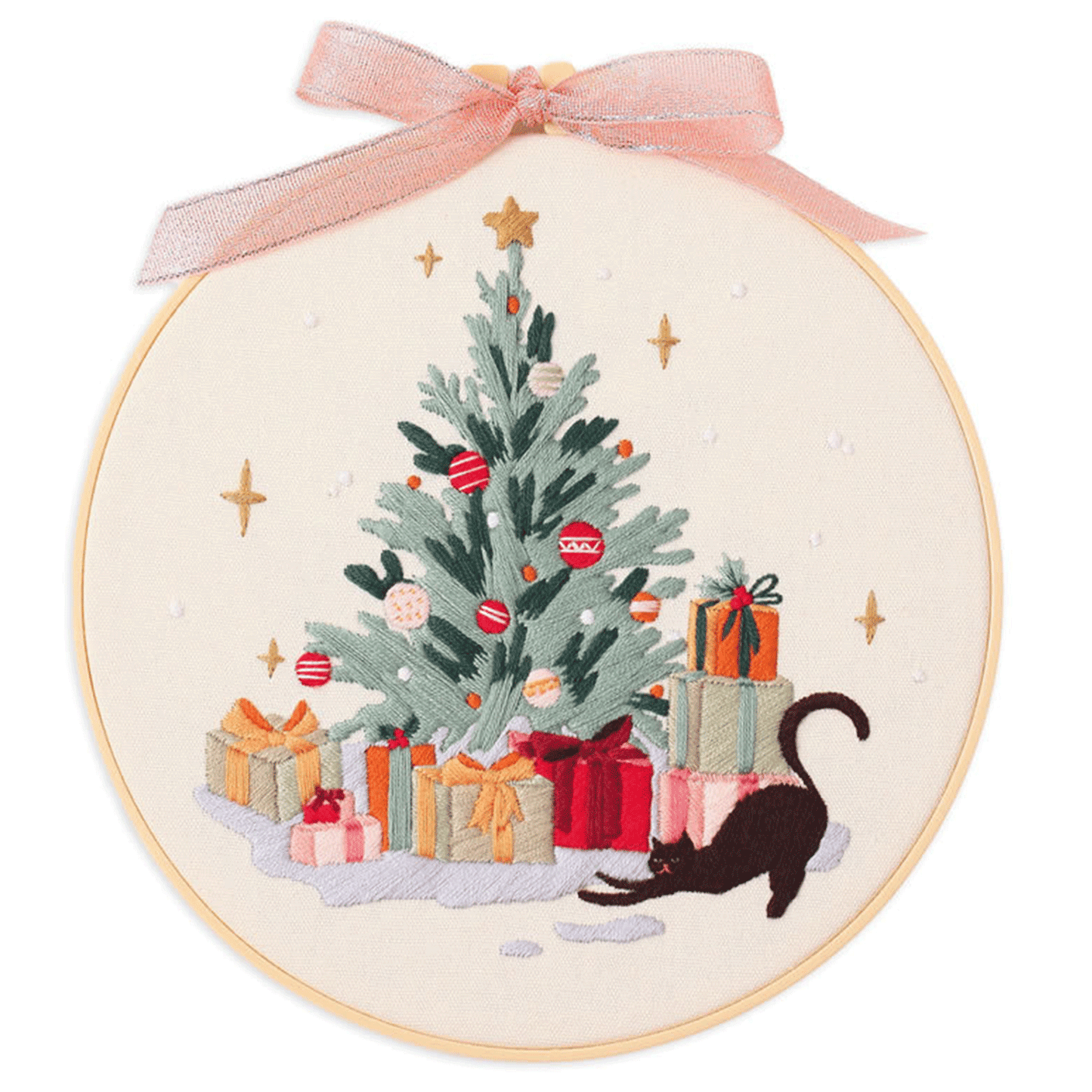 4 Sets Christmas Embroidery Kit with Patterns, Fabric, Floss, Needle, Hoop and Instructions Freeasyfar
