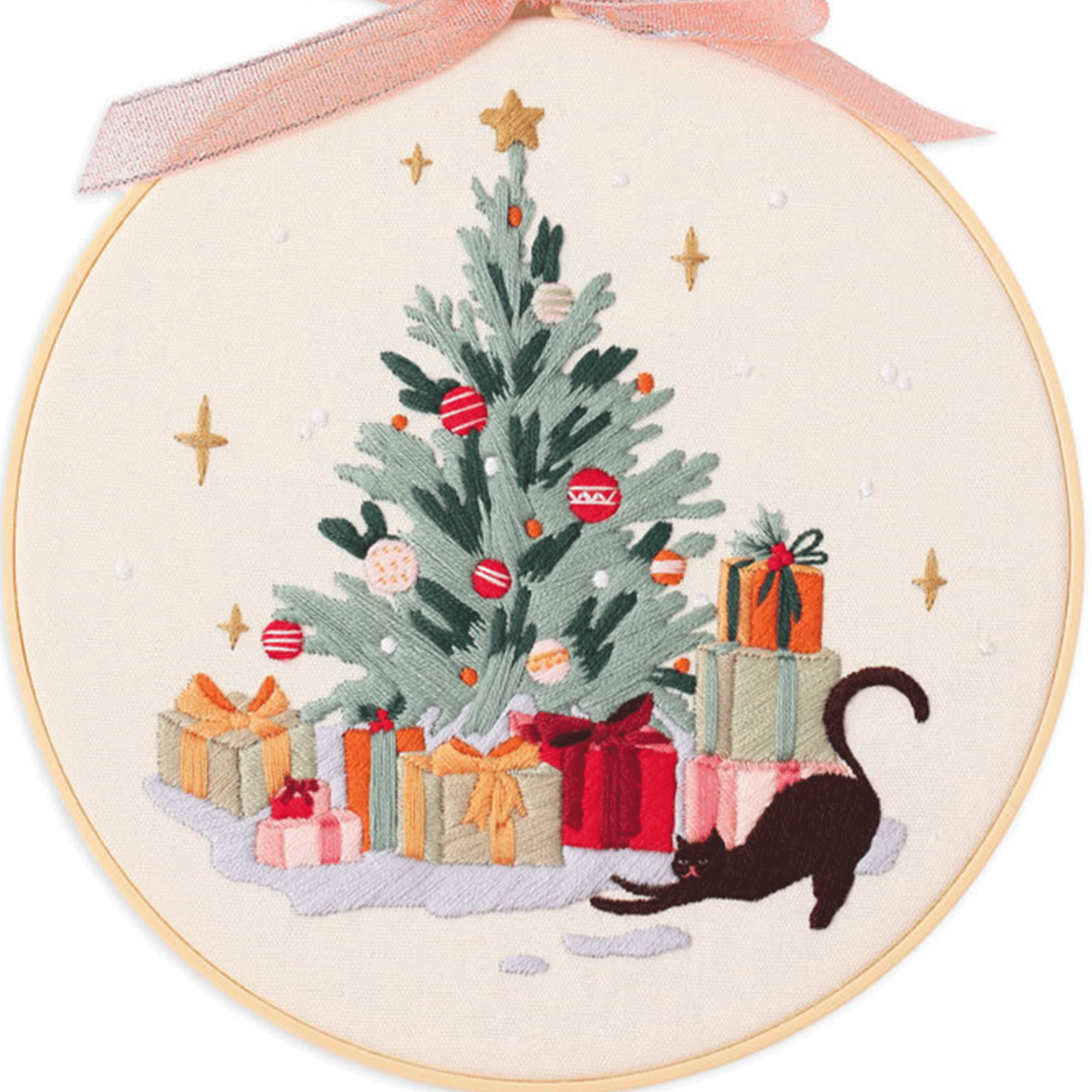 4 Sets Christmas Embroidery Kit with Patterns, Fabric, Floss, Needle, Hoop and Instructions Freeasyfar