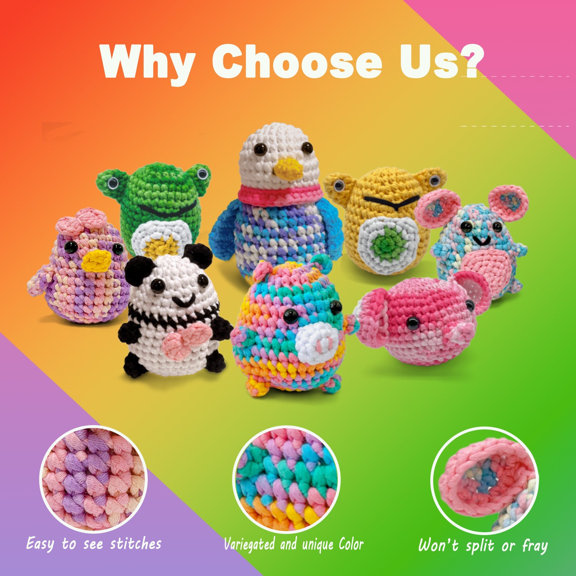 2 Pack Beginner Easy Yarn for Crocheting and Knitting; 2x120 yds Cotton Yarn for Beginner with Easy-to-See Stitches; Medium #4 (rainbow+strawberry) Freeasyfar