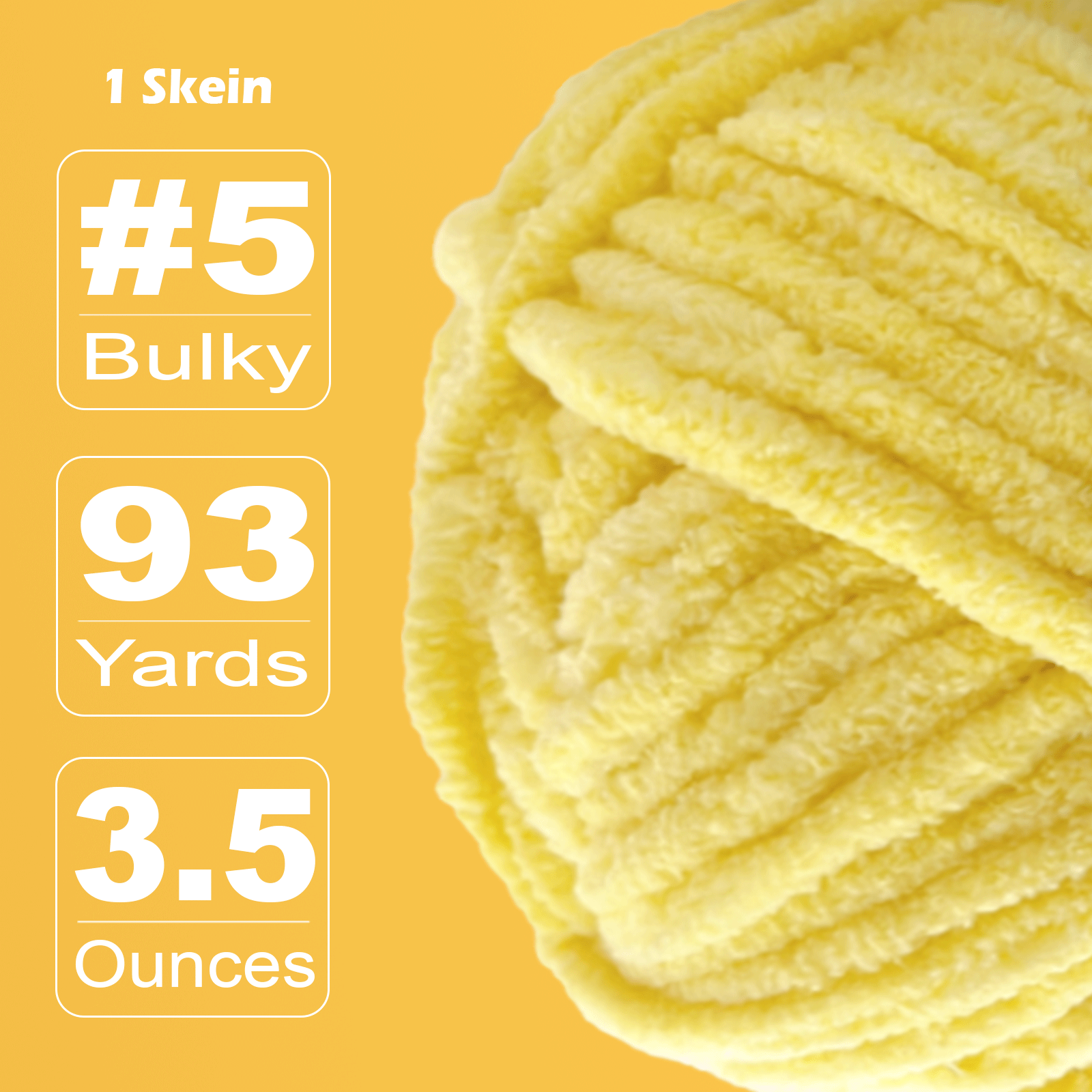 Yellow Velvet Chenille Yarn for Crocheting and Knitting – Bulky (93 Yards/100g), Extra Soft Plush Yarn Freeasyfar