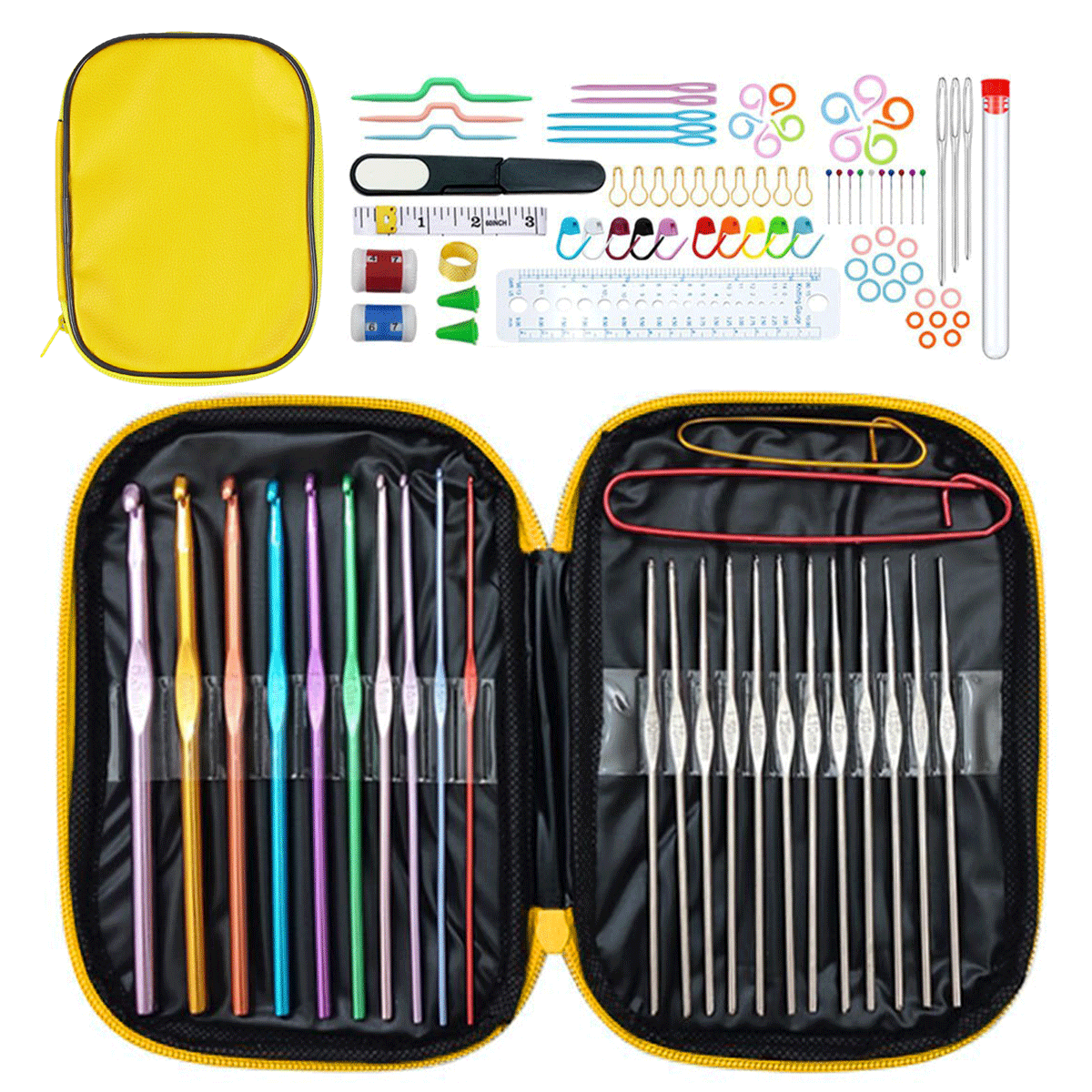 100 Pcs Crochet Hooks Set, Crochet Hooks Kit with Storage Case for Beginners-Yellow