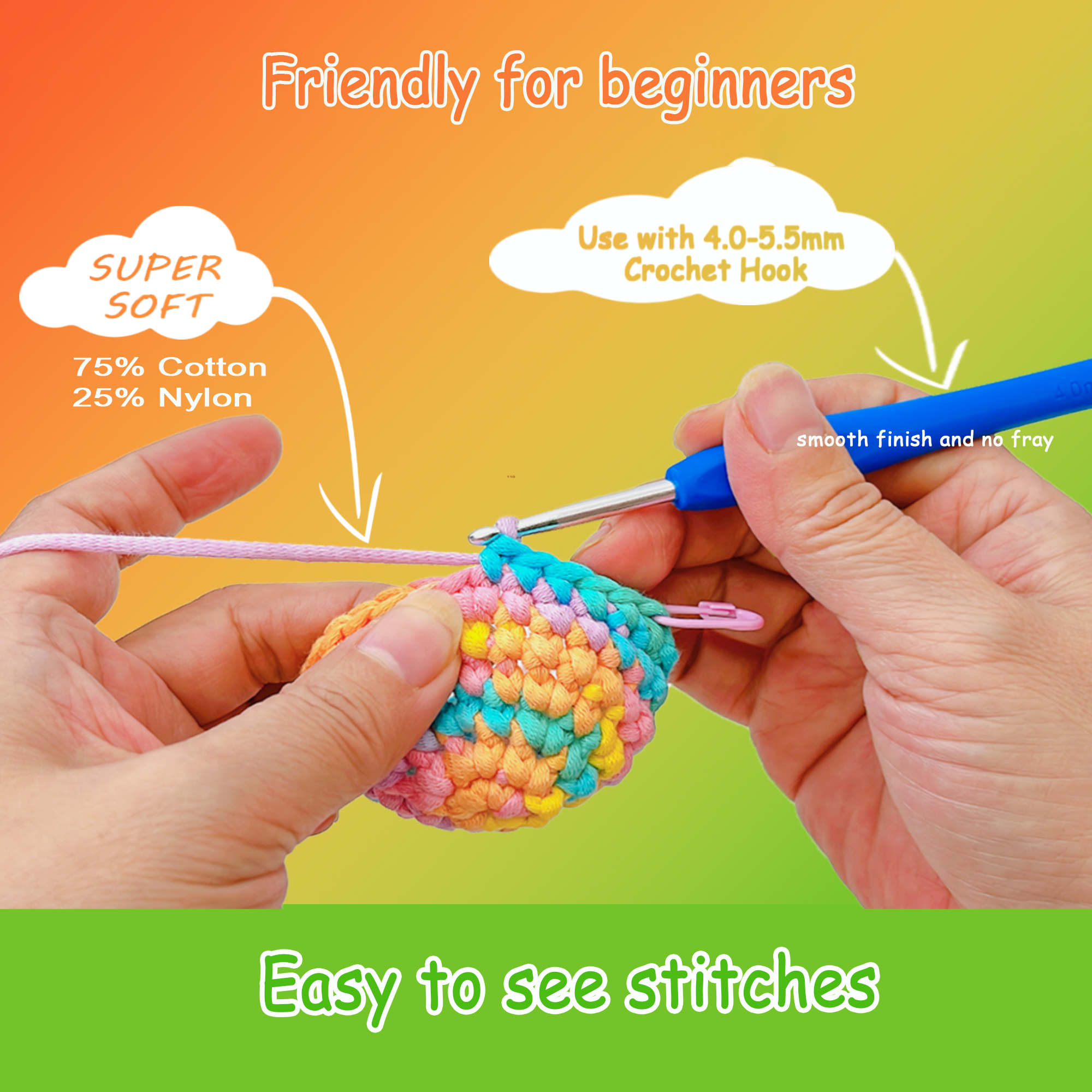 4 Pack(4x60 yds)Beginner Easy Yarn for Crocheting and Knitting-(Bright Green+Red+White+Latte Love) Freeasyfar