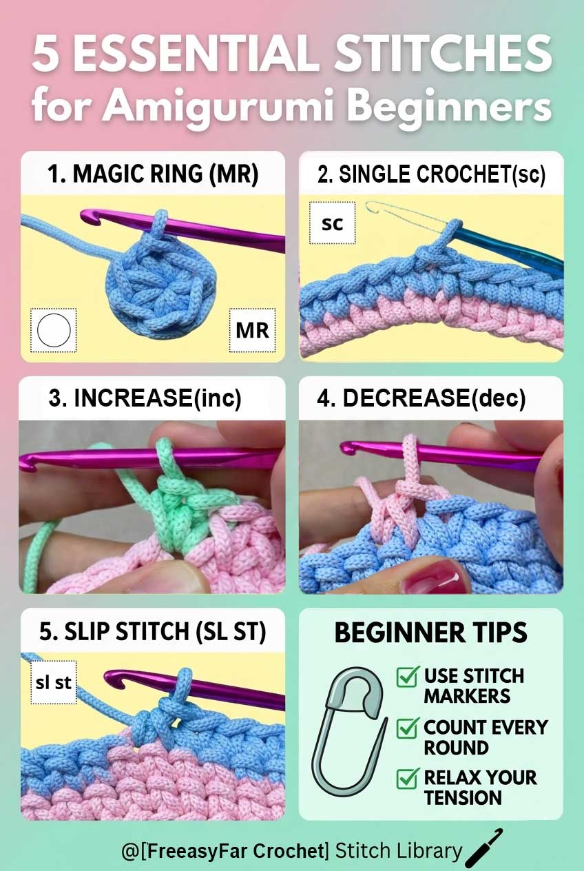 5 Essential Stitches for Amigurumi Beginners 🧸