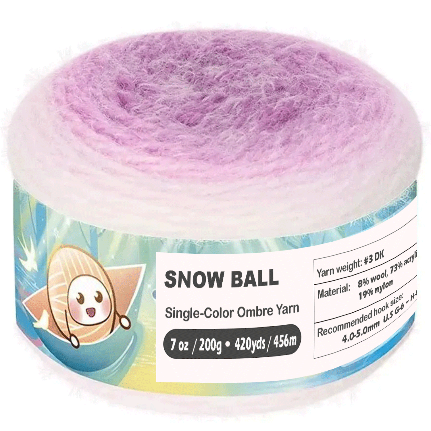 SNOW BALL Ombre Gradient Yarn for Knitting and Crochet, #3 DK Weight ,Acrylic Wool Blend, 200g/456m Cake Yarn（Lavender Mist） Freeasyfar