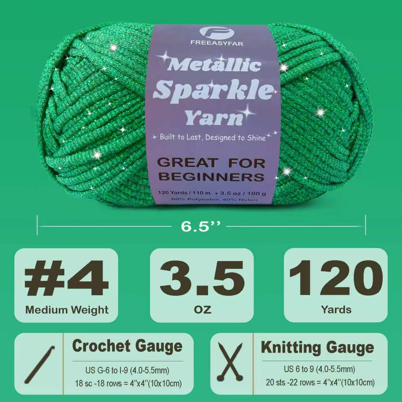 Metallic Sparkle Yarn for Crochet and Knitting with Easy-to-See Stitches