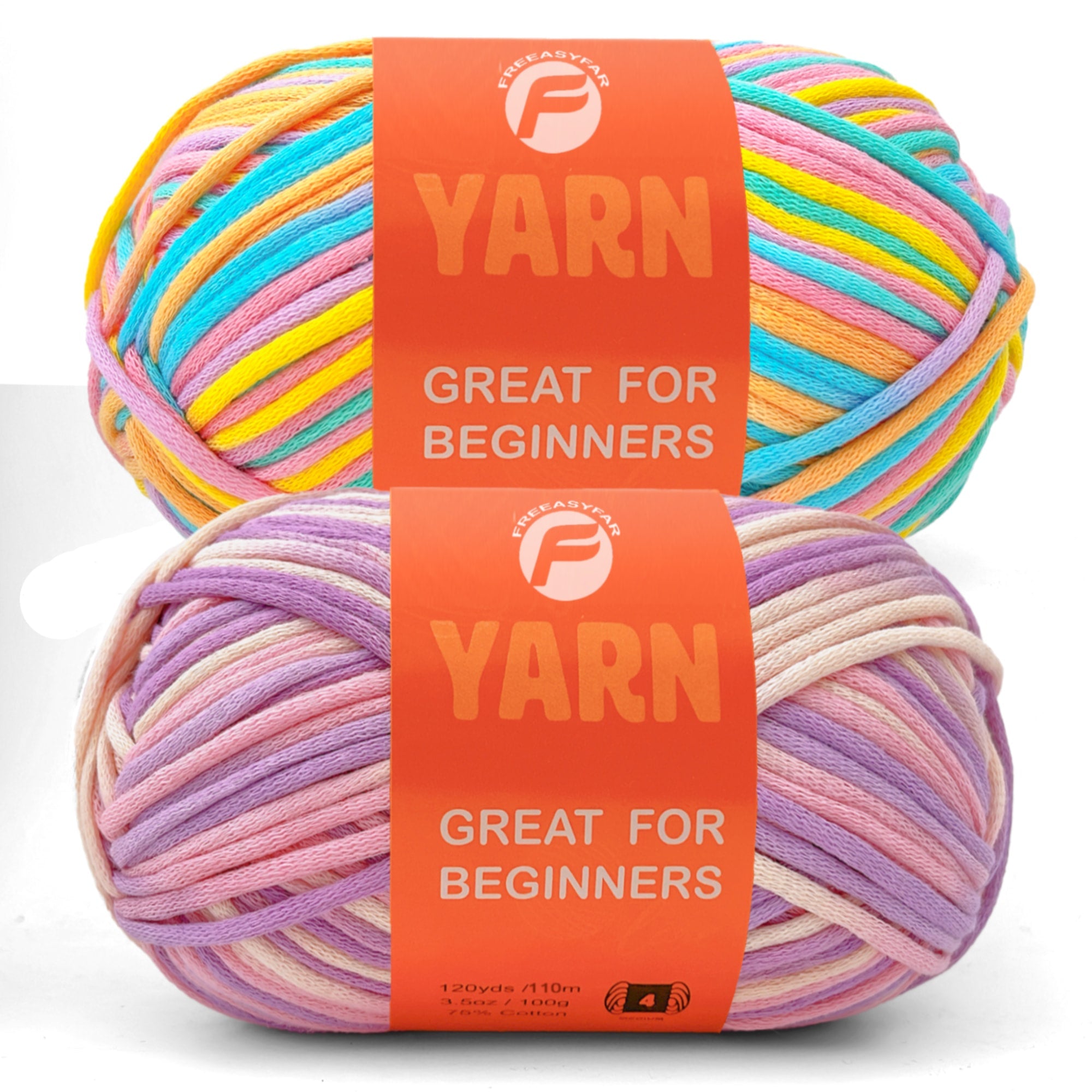 2 Pack Beginner Easy Yarn for Crocheting and Knitting; 2x120 yds Cotton Yarn for Beginner with Easy-to-See Stitches; Medium #4 (Petal+Periwinkle) Freeasyfar