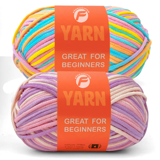 2 Pack Beginner Easy Yarn for Crocheting and Knitting; 2x120 yds Cotton Yarn for Beginner with Easy-to-See Stitches; Medium #4 (Petal+Periwinkle)