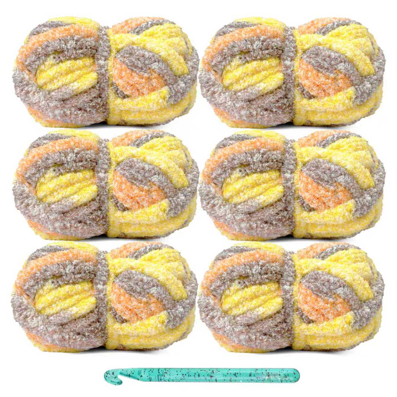 6-Pack Jumbo Chenille Yarn for Crocheting and Hand-Knitting, Crochet Hook included, Total 42 oz/150 yards