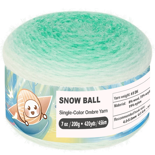 SNOW BALL Ombre Gradient Yarn for Knitting and Crochet, #3 DK Weight ,Acrylic Wool Blend, 200g/456m Cake Yarn （Mint Green） Freeasyfar