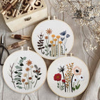3 Sets Embroidery Kit,Cross Stitch Kits for Beginners,Needlepoint Kits for Adults with Easy Floral Pattern Hand Crafts,Hoop,Needle,Mothers Day Gifts Freeasyfar