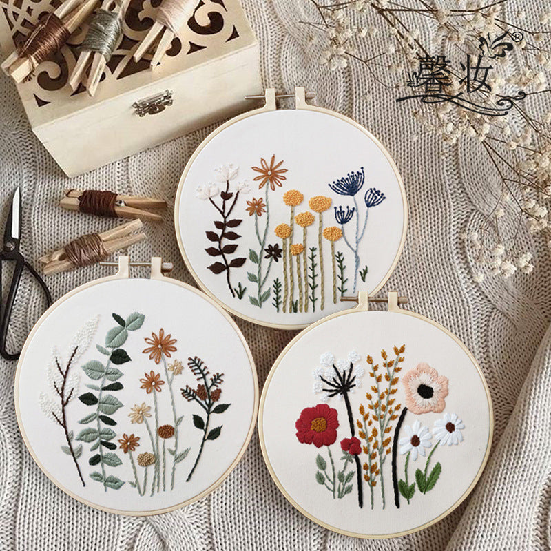 3 Sets Embroidery Kit,Cross Stitch Kits for Beginners,Needlepoint Kits for Adults with Easy Floral Pattern Hand Crafts,Hoop,Needle,Mothers Day Gifts Freeasyfar