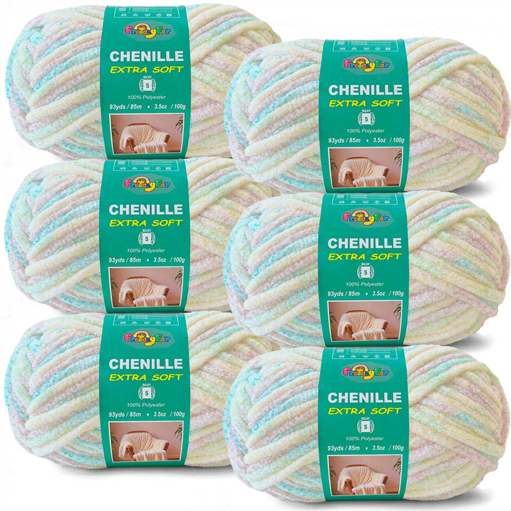6 Pack Bulky Variegated Chenille Yarn for Crocheting and Knitting Freeasyfar
