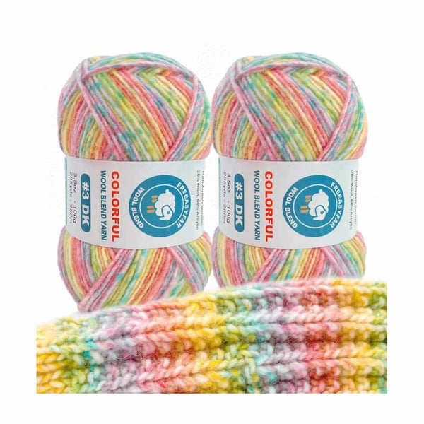 Variegated Wool Blend Yarn - 2 Pack #3 DK Weight Single-Ply Roving Yarn for Knitting & Crochet