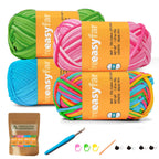 Beginner Crochet Kit - 4 Skeins Cotton Nylon Yarn with 4mm Hook & Essentials