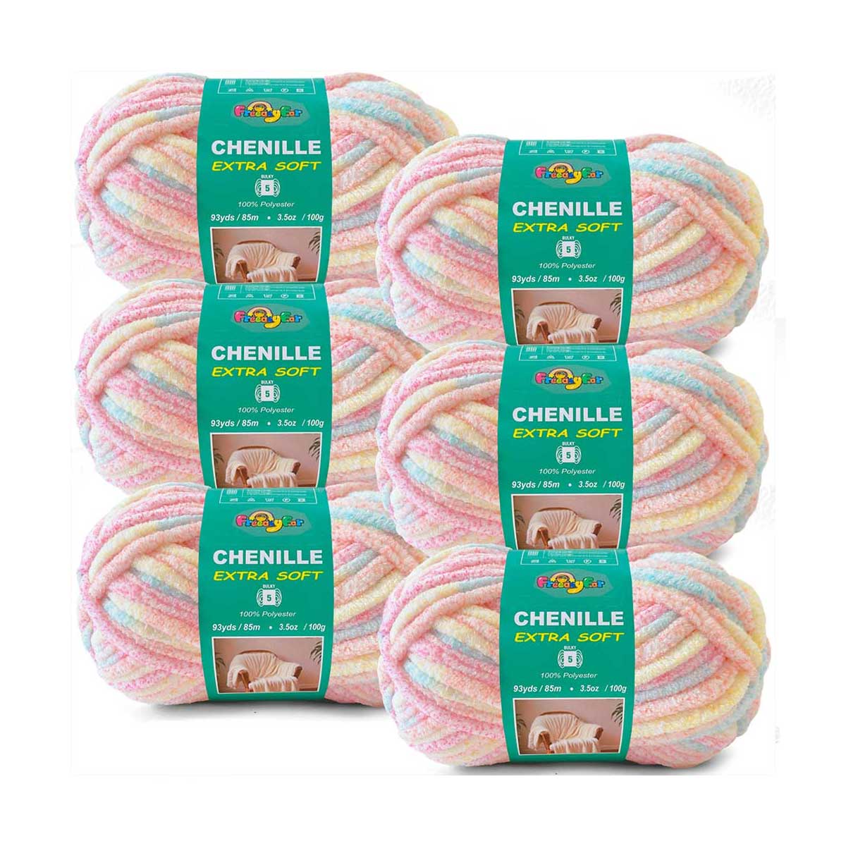 6 Pack Bulky Variegated Chenille Yarn for Crocheting and Knitting