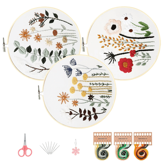 3 Sets Embroidery Kit,Cross Stitch Kits for Beginners,Needlepoint Kits for Adults with Easy Floral Pattern Hand Crafts,Hoop,Needle,Mothers Day Gifts