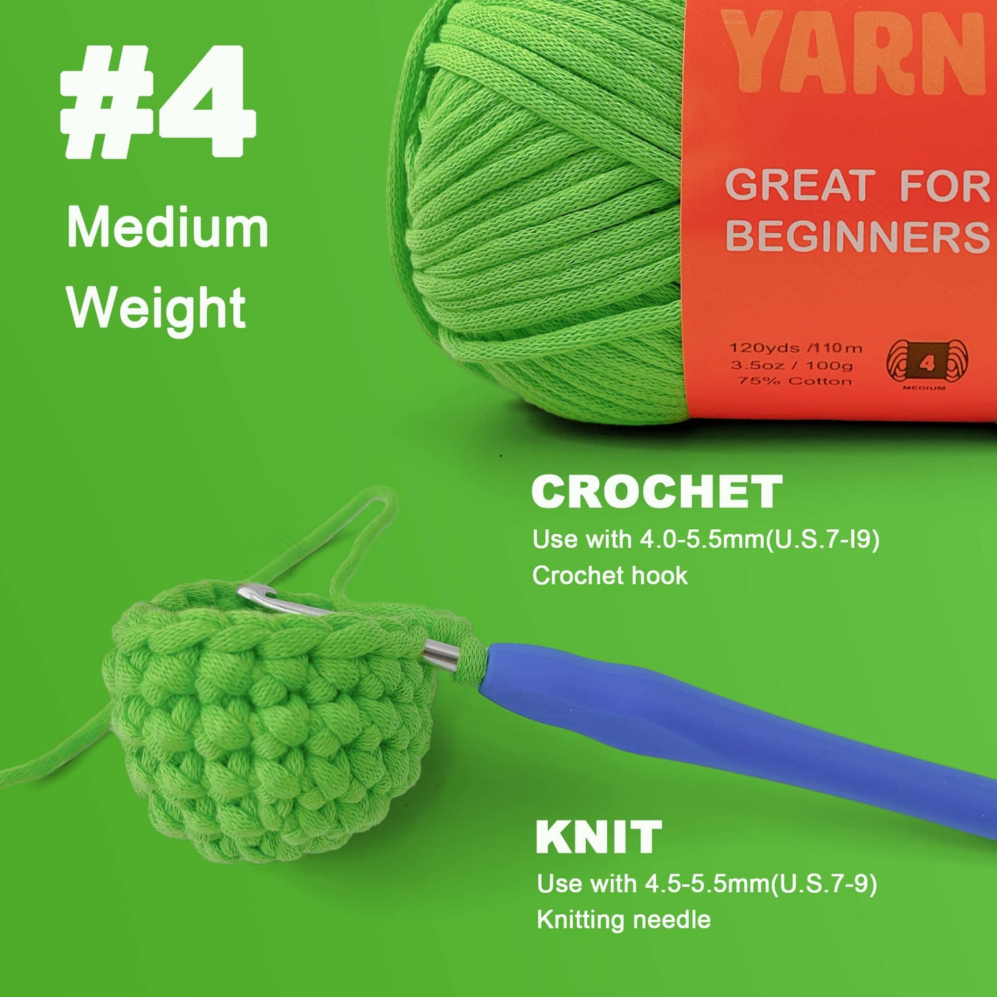 1 Pack 3.5oz/120yards,Beginner Easy Yarn for Crocheting and Knitting with Easy-to-See Stitches; Medium Weight #4(Solid Color)