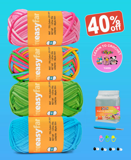 4 Pack(4x60 yds) Beginner Easy yarn for crocheting and knitting,Cotton blend Yarn for Crocheting and Knitting-(Straw Pink+Lawn Green+Rainbow+Azure)（复制）