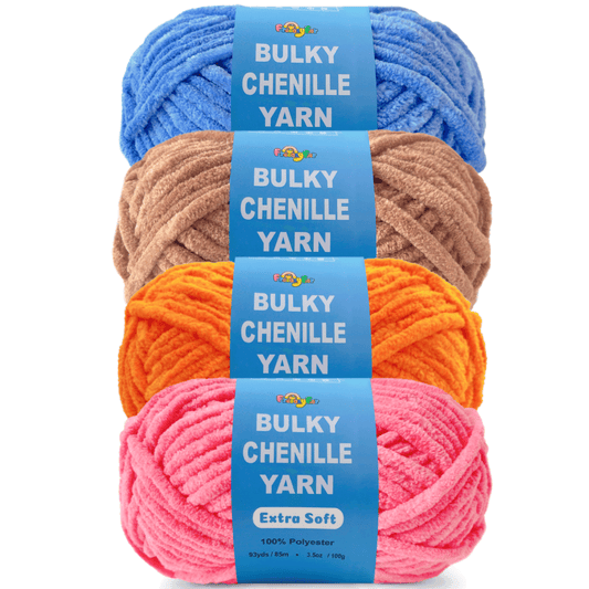 4 pack Velvet Chenille Yarn Bundle – Bulky (93 Yards/100g), Extra Soft Plush Yarn