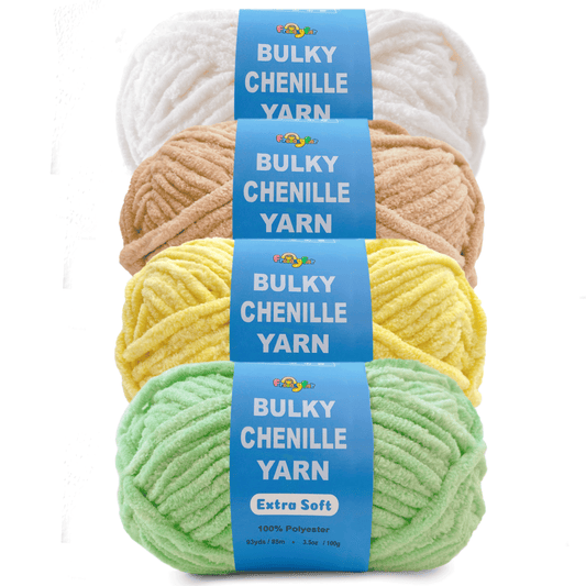 4 pack Velvet Chenille Yarn Bundle – Bulky (93 Yards/100g), Extra Soft Plush Yarn