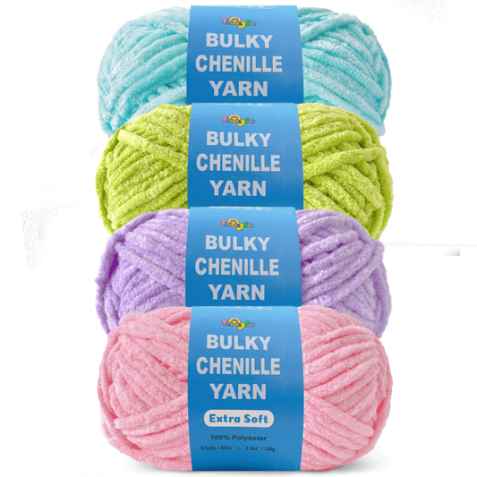 4 pack Velvet Chenille Yarn Bundle – Bulky (93 Yards/100g), Extra Soft Plush Yarn
